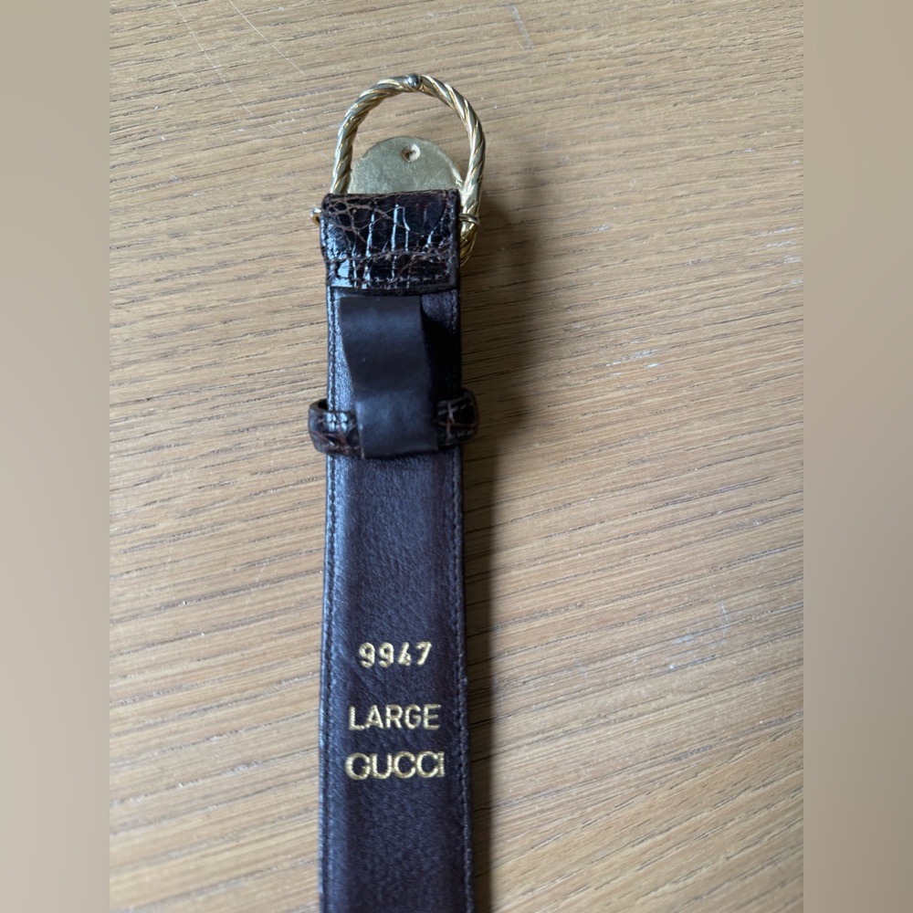 GUCCI VTG Crocodile Embossed Amber Jewel Brown Leather Belt Size Large - Picture 6 of 15